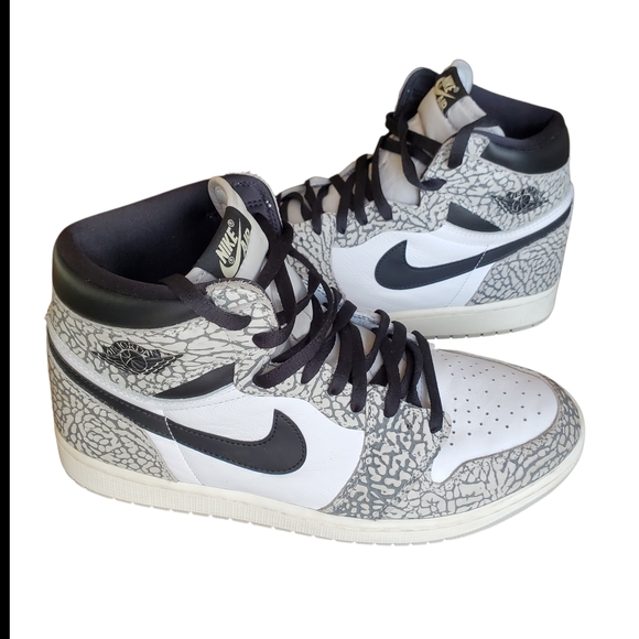 Nike Air Jordan 1 Retro High Top White Cement Shoes SZ 12.5 Black Grey Sneakers